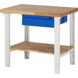 RAU Arbeitstisch / Werkbank Serie Basic-7 | Höhenverstellbar | 1 Ablageboden | 1 Schublade