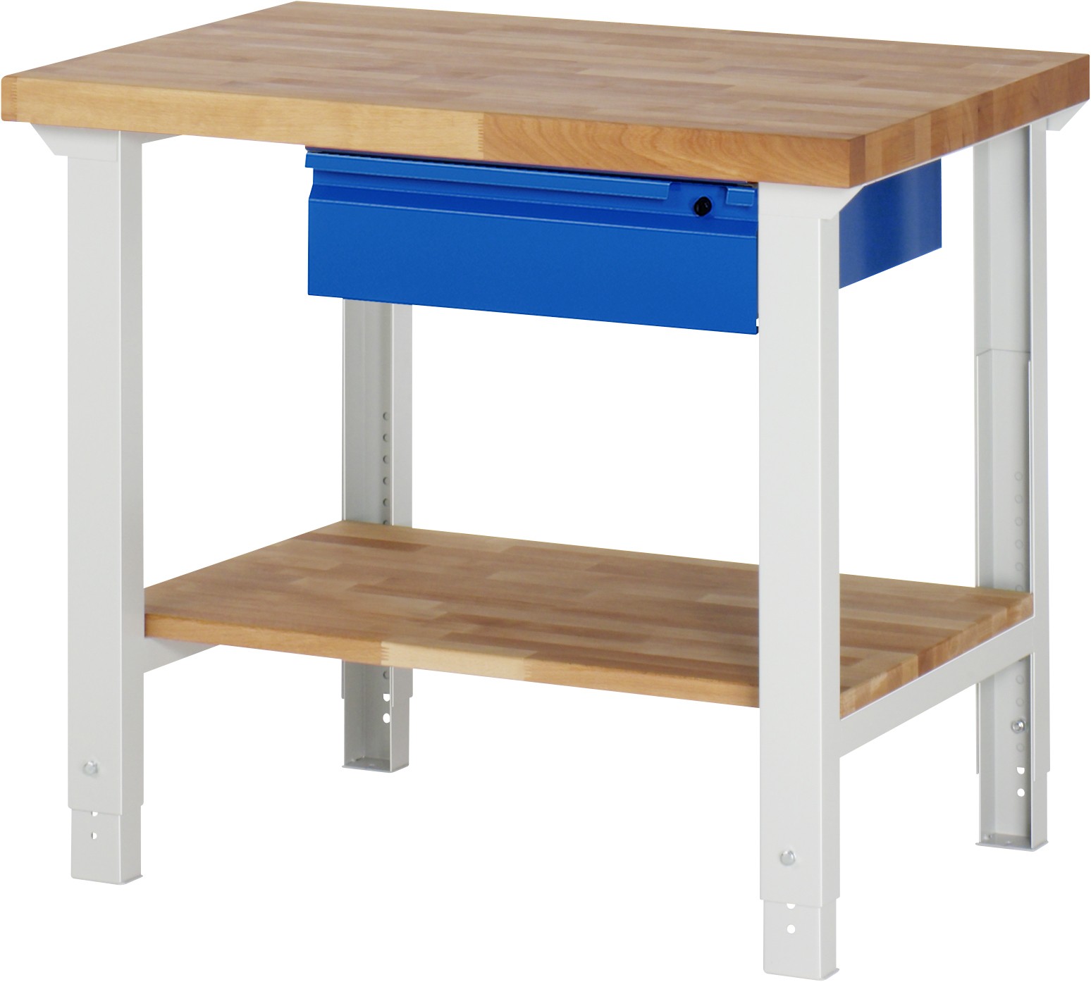 RAU Arbeitstisch / Werkbank Serie Basic-7 | Höhenverstellbar | 1 Ablageboden | 1 Schublade
