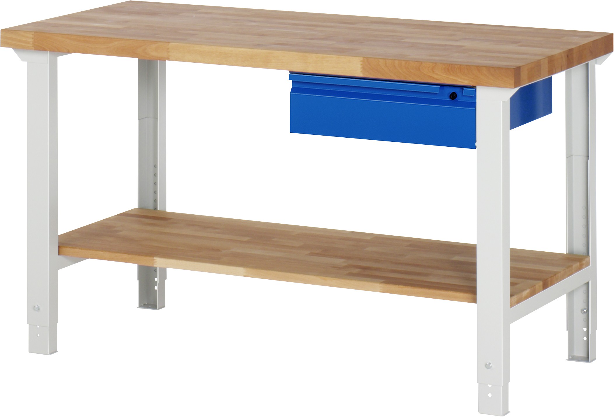 RAU Arbeitstisch / Werkbank Serie Basic-7 | Höhenverstellbar | 1 Ablageboden | 1 Schublade